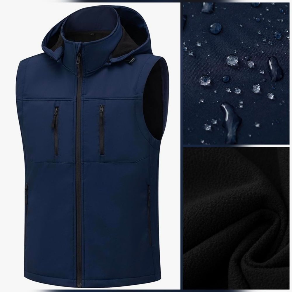 💬🩵🅰️NWT Blue Windproof Hooded Sleeveless Jacket Men's Small
